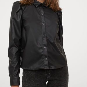 H&M Faux Leather Black Blouse